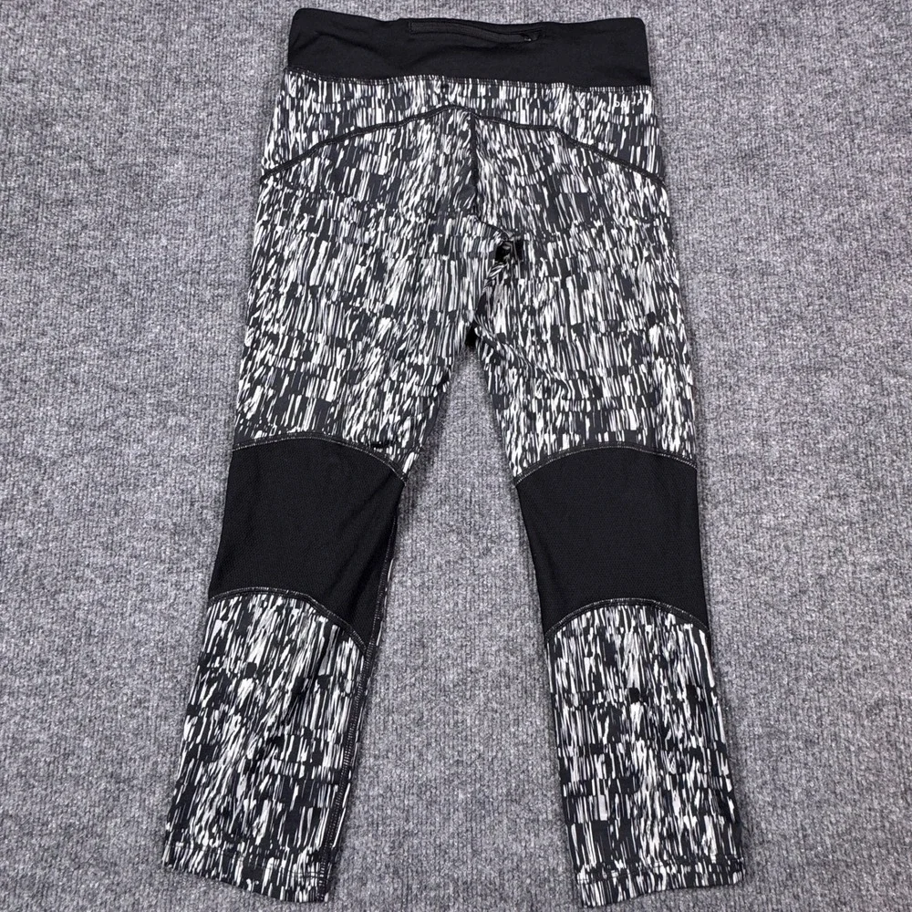 Nike Dri-FIT Running Leggings Womens Small Black White Abstract Mesh Crop‎